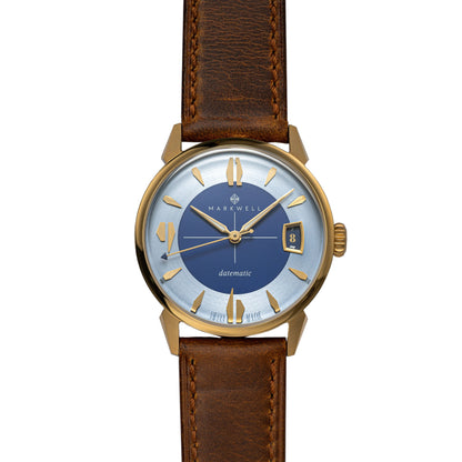 "Datematic" - SS Gold PVD con esfera azul cobalto